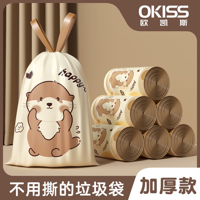 Otter-Free Garbage Bag Household Tear-Free Cartoon Printed Thickened Drawstring-Type Portable Large Automatic Collapsed Plastic Bag - Image 2